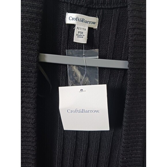 NWT Croft & Barrow Petite Cardigan Vest Knit Open Front Black Size M - Picture 3 of 5